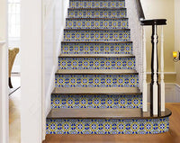 5" X 5" Blue and Yellow Links Peel And Stick Tiles