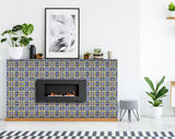 7" X 7" Blue and Yellow Links Peel And Stick Tiles