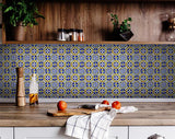 7" X 7" Blue and Yellow Links Peel And Stick Tiles