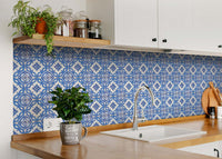 4" X 4" Blue and White Valencia Peel And Stick Tiles