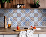 4" X 4" Blue and Muted Taupe Peel And Stick Tiles