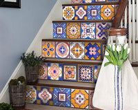4" x 4" Blue Gold and Blush Mosaic Peel and Stick Removable Tiles