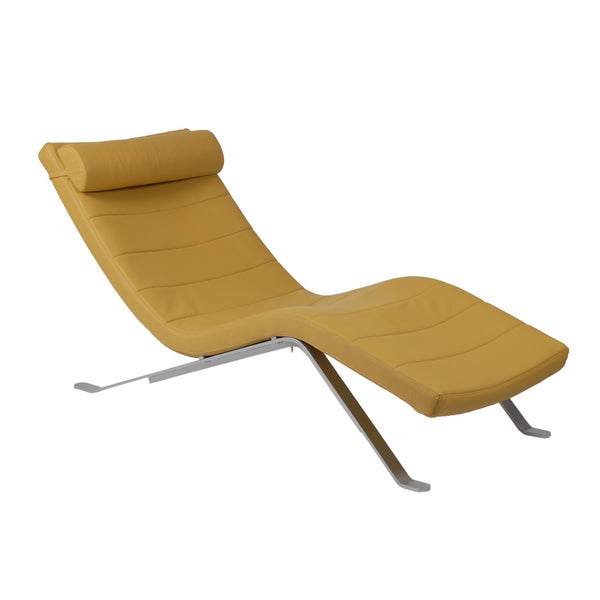 Goldenrod Faux Leather and Chrome Wavy Chaise Lounge Chair