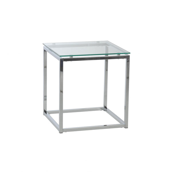 Geo Cube Clear Glass and Chrome End or  Side Table