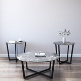 Mod Geo Black and Black Round Faux Marble Side Table