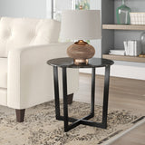 Mod Geo Black and Black Round Faux Marble Side Table