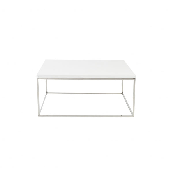 White and Chrome High Gloss Square Coffee Table