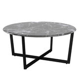 Black on Black Faux Marble Round Coffee Table