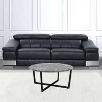 Black on Black Faux Marble Round Coffee Table