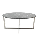 Black on Stainless Faux Marble Round Coffee Table