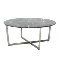 Black on Stainless Faux Marble Round Coffee Table