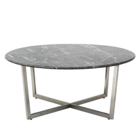 Black on Stainless Faux Marble Round Coffee Table