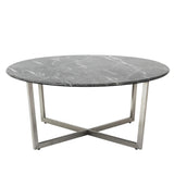 Black on Stainless Faux Marble Round Coffee Table