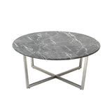 Black on Stainless Faux Marble Round Coffee Table