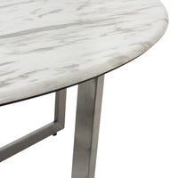 White on Stainless Faux Marble Round Coffee Table