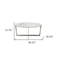 White on Stainless Faux Marble Round Coffee Table