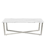 White on Stainless Faux Marble Coffee Table