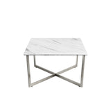 White on Stainless Faux Marble Coffee Table