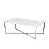 White on Stainless Faux Marble Coffee Table