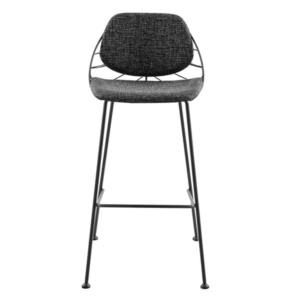 Set of Two Leaf Framed Black Bar Stools