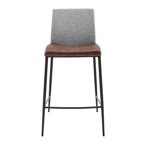 Set of Two Light Brown Faux Leather and Fabric Counter Stools