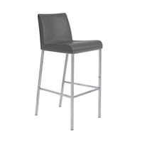 Set of Two Gray Leather and Steel Bar Stools