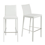 Set of Two Full White Faux Leather Bar Stools