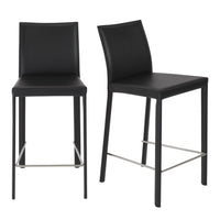 Set of Two Full Black Faux Leather Counter Stools