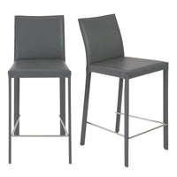 Set of Two Full Gray Faux Leather Counter Stools