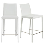 Set of Two Full White Faux Leather Counter Stools