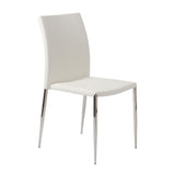 Set of Two White Faux Faux Leather Steel Stacking Chairs