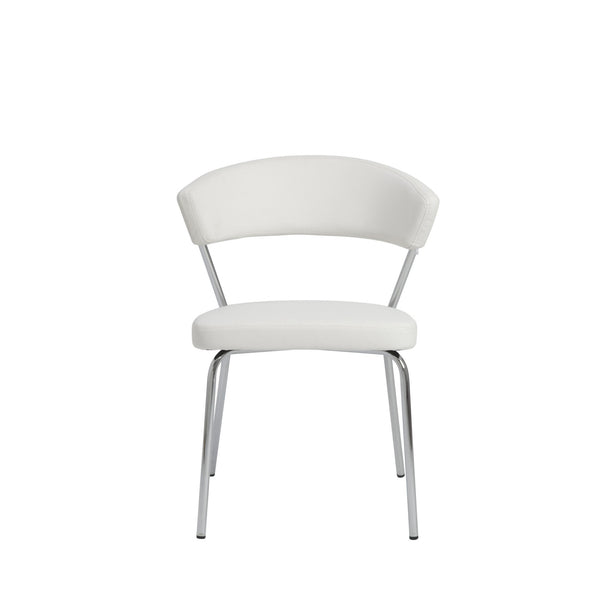 Set of Two Curved White Chrome Dining Chairs