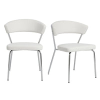 Set of Two Curved White Chrome Dining Chairs