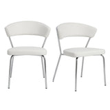 Set of Two Curved White Chrome Dining Chairs