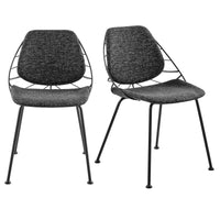 Set of Two Leaf Dark Gray Fabric and Black Dining Chairs