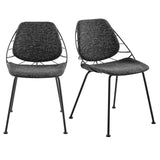 Set of Two Leaf Dark Gray Fabric and Black Dining Chairs