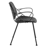 Set of Two Leaf Dark Gray Fabric and Black Dining Armchairs