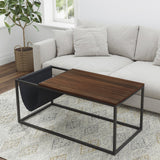 Modern Geo Black and Walnut Sofa Table with Magazine Holder