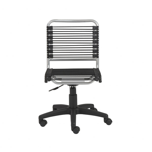 35" Chrome and Black Round Bungee Cord Low Back Office Chair