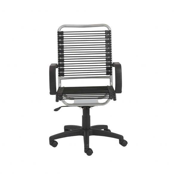 43" Chrome and Black Round Bungee Cord High Back Office Chair