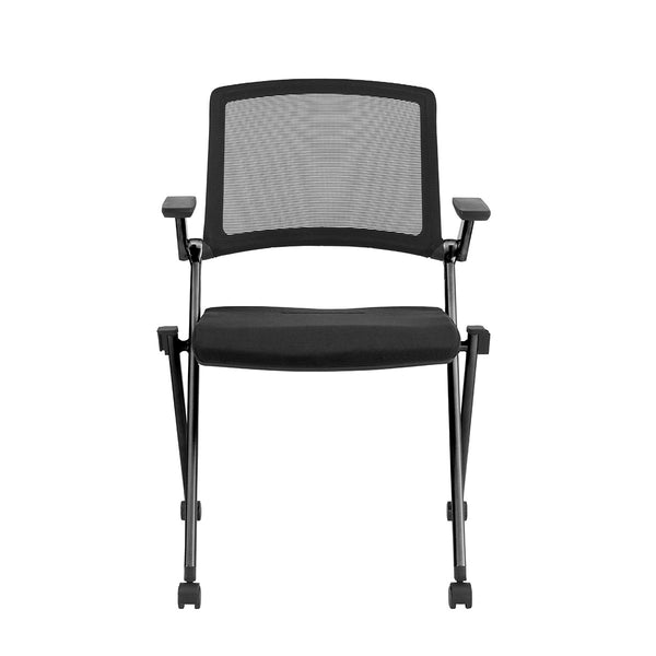 Set of Two Folding and Stacking Black Mesh Rolling Armchairs