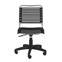 37" Black and Chrome Flat Bungee Cord Low Back Office Chair