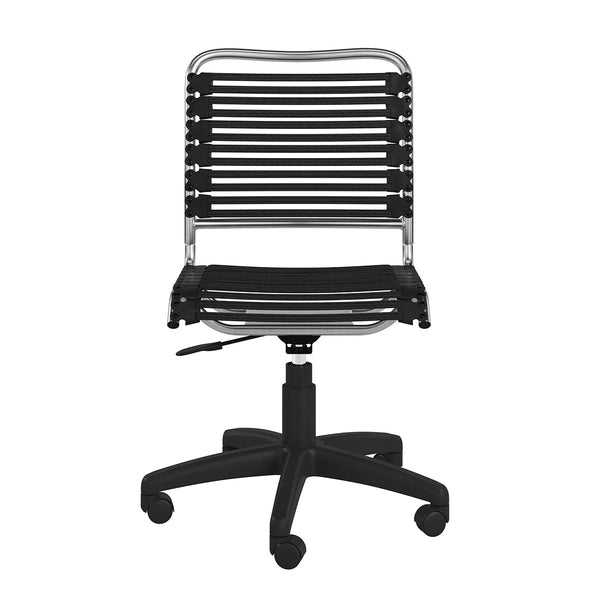 37" Black and Chrome Flat Bungee Cord Low Back Office Chair