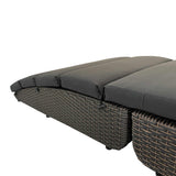 79" Faux Wicker and Dark Grey Cushions Chaise Lounge