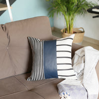 Set of 2 Navy Stripe and Solid Throw Pillow Covers