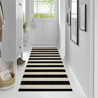 2' x 6' Black and Tan Wide Stripe Washable Runner Rug