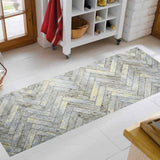 2' x 6' Rustic Gray Herringbone Washable Runner Rug