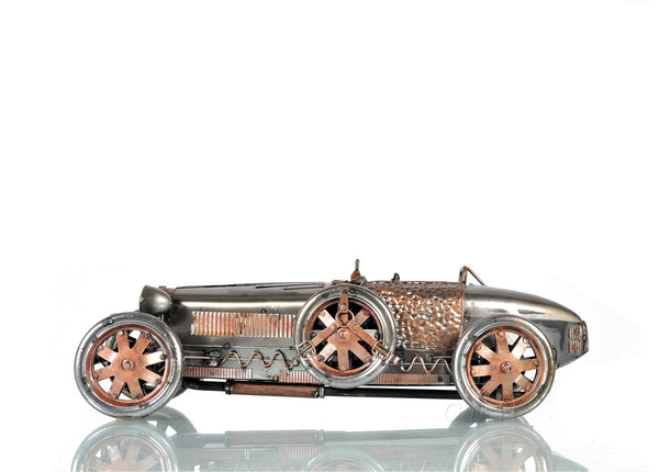 c1924 Bugatti Bronze and Silver Racecar Model Sculpture