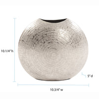 10' Hammered Silver Disc Shape Decorative Vase