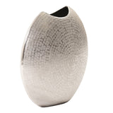 14" Hammered Silver Disc Shape Decorative Vase